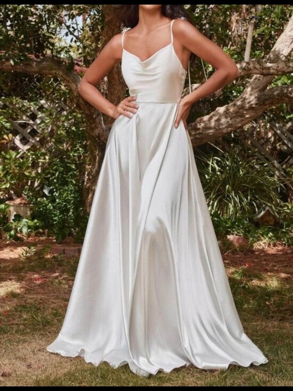 La Devine Ivory Satin Cowl Neck Spaghetti Strap Wedding Dress xl nwt